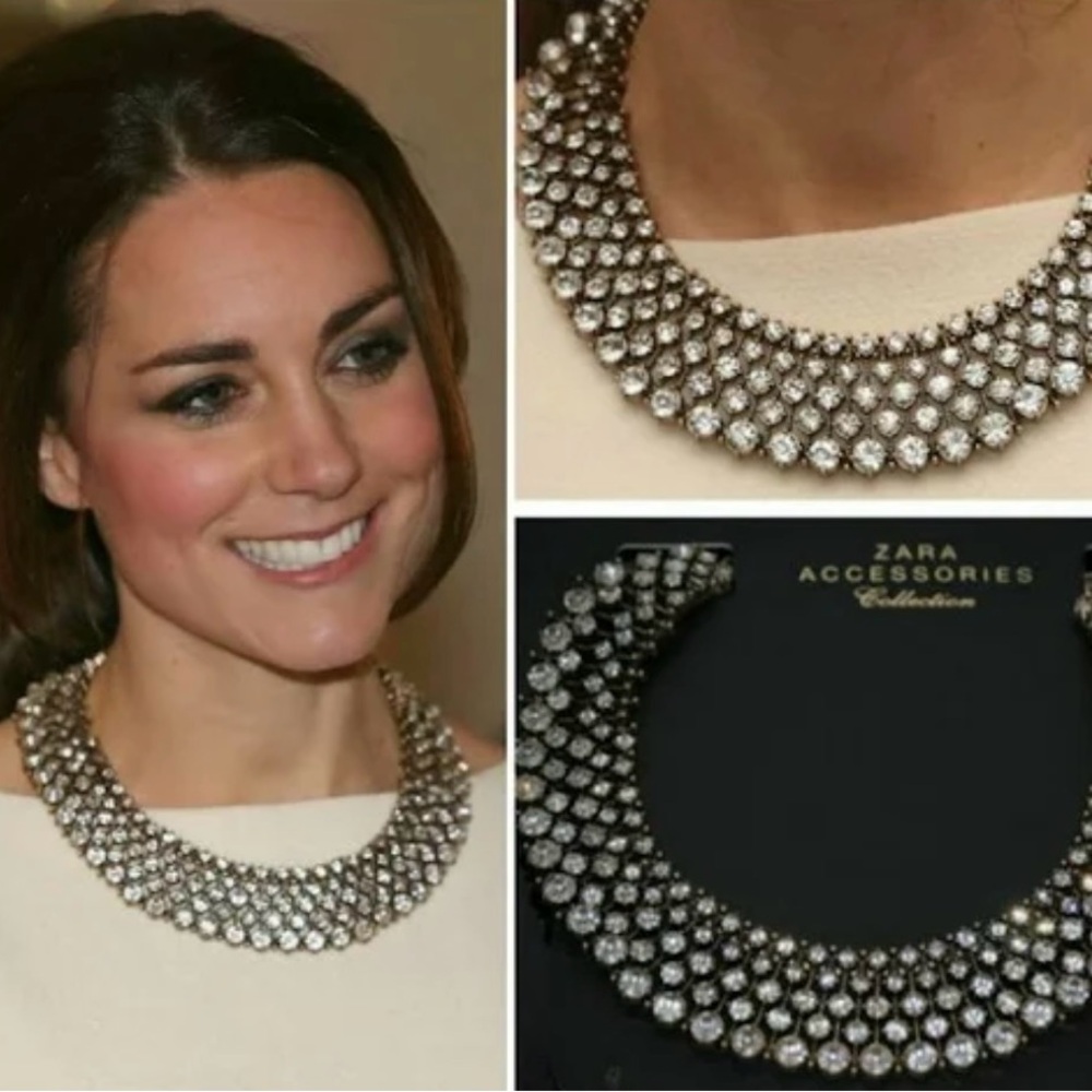 Zara Silver Crystal Necklace Kate Middleton
